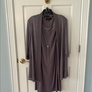Elegant Gray Dress with Matching Cardigan